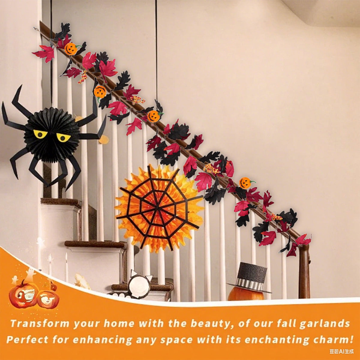XGFHYJEH Halloween Decor, Halloween Decorations, Halloween Decorations Indoor, Halloween Decor Indoor, Halloween Garland Halloween Pumpkin Rattan Maple Leaf Rattan