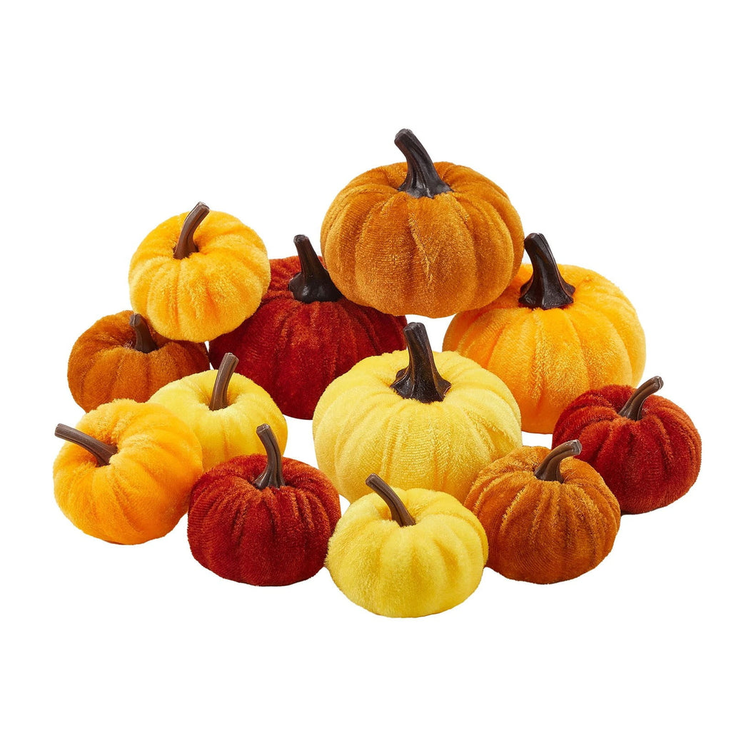 Bazyrey Velvet Pumpkins Fake Mini Pumpkin,Halloween Decor 12pcs Artificial Fake Velvet Pumpkins Decoration for Fall(Blue+White),Happy Halloween Thanks Giving Day Autumn Decorations