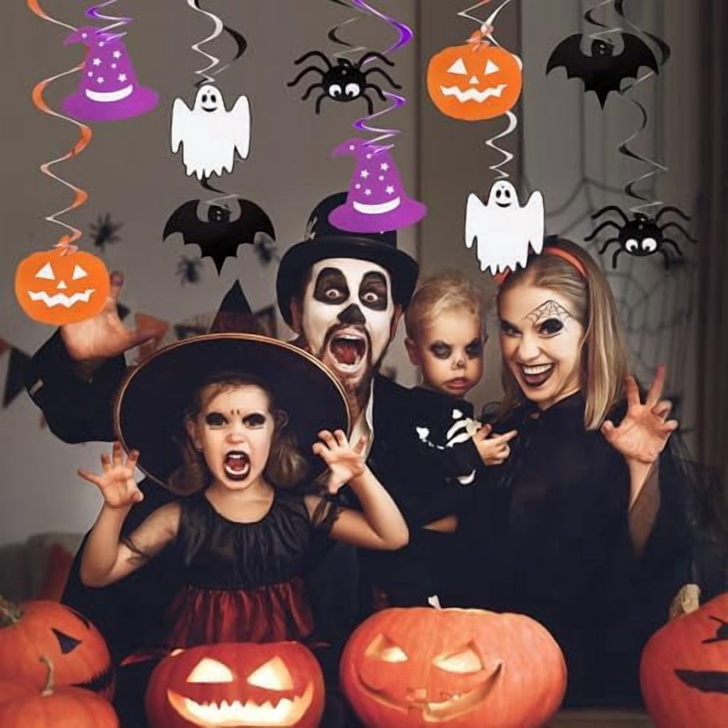30PCS Halloween Hanging Swirls Pre-Strung Ghost Spider Witch Bat Pumpkin Decorations