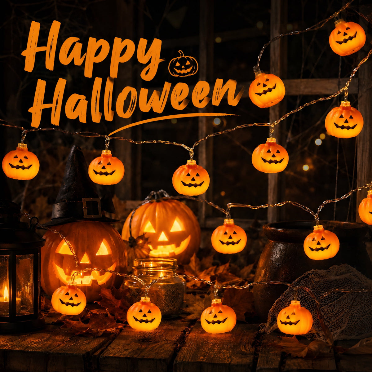 DAYBETTER Halloween Pumpkin String Lights, 10FT 3D Orange Pumpkin Twinkle Lights with 20LEDs, 8 Modes & USB Powered for Indoor, Outdoor, Halloween Decor