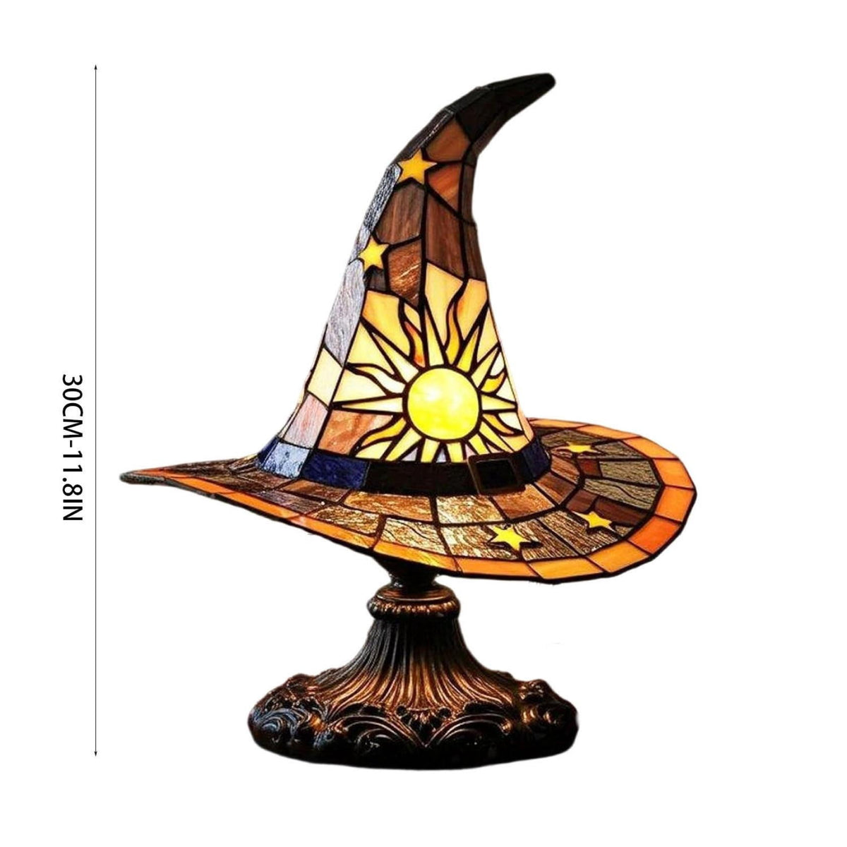 Guodhu Witch Hat Table Lamp Halloween Glowing Resin Ornament Mini Night Light for Bedroom Shelf Spooky Decor with LED(Multicolor)