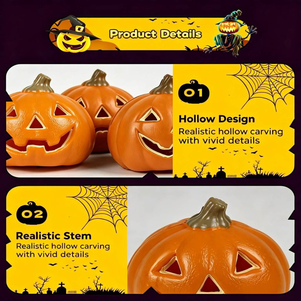 JOGZMZ 4.7 Inch Glow in Dark Halloween Pumpkin Decor - Indoor/Outdoor Jack O Lantern with Eerie Lighting, Weather-Resistant for Spooky Scene Decoration
