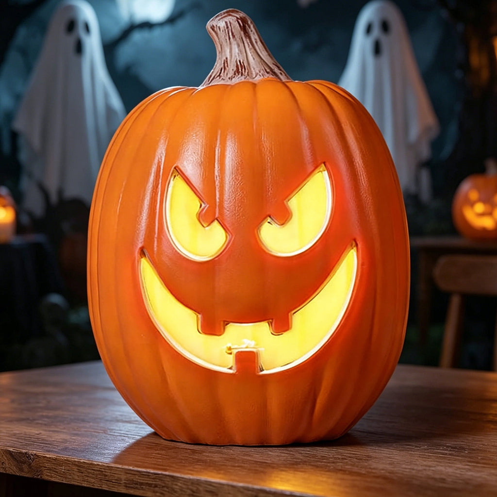 Large Halloween Pumpkin Decoration with Warm LED Light, Blow Molded Plastic for Outdoor Yard Porch Display, Plug and Play or Battery Operated Festive Decor
