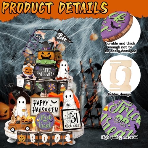 MiniInflat Halloween Tiered Tray Decorations Set, Wood, Pumpkin, Colorful