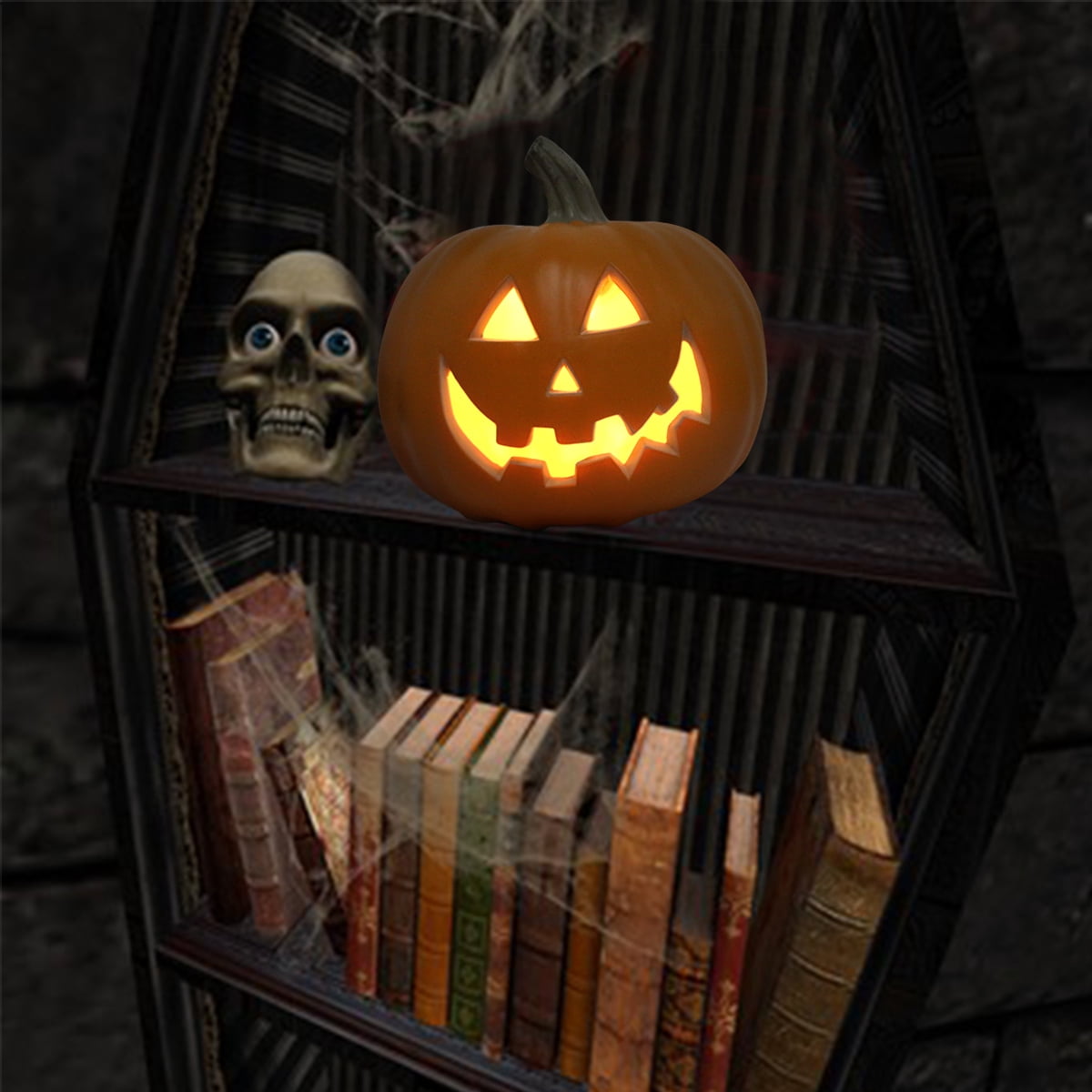DUNCHATY 10in Halloween LED Light Up Pumpkin Jack O Latern Lamp Decor for Yard Garden Indoor Outdoor