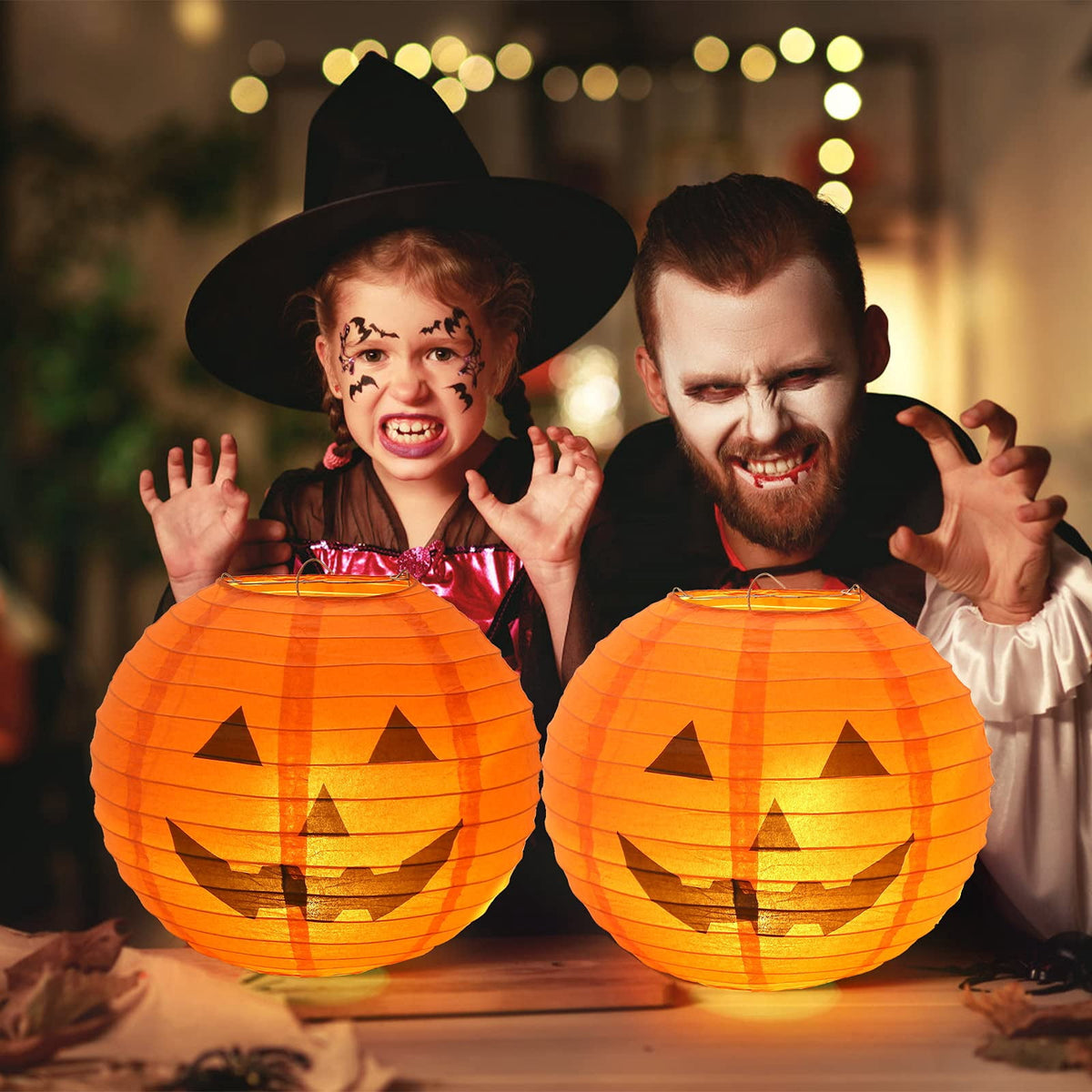 11 Inch Halloween Paper Pumpkin Lanterns Jack-O-Lanterns Hanging Halloween Decorations Outdoor Indoor Halloween Party Decorations - 8 PCS
