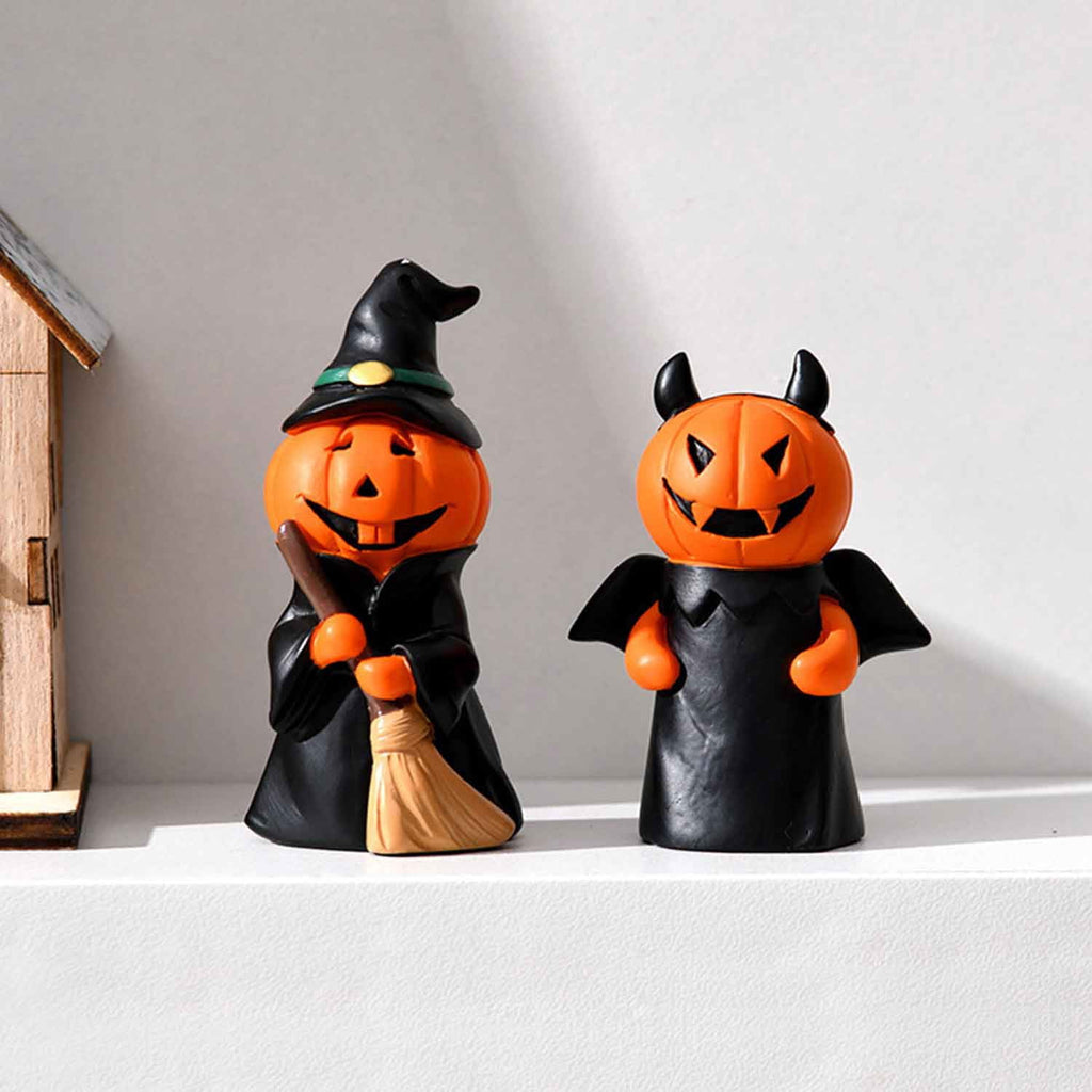 3 Pcs Miniature Halloween Pumpkin Witch Figurines Cute Resin Pumpkin Halloween Table Decor Devil Witch Pumpkin Decor Halloween Figurines Halloween Fairy Garden Accessories for Home Indoor Decor