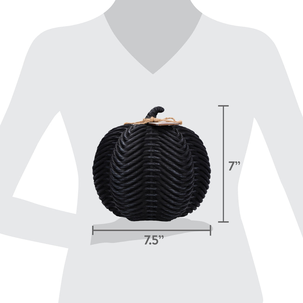 Woven Pumpkin Decoration, Black, 7", Halloween by Way To Celebrate