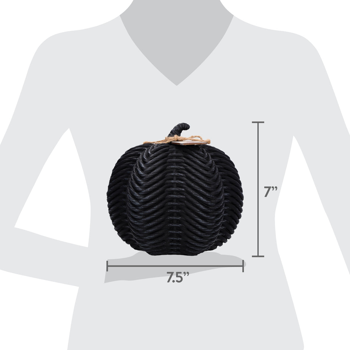 Woven Pumpkin Decoration, Black, 7", Halloween by Way To Celebrate