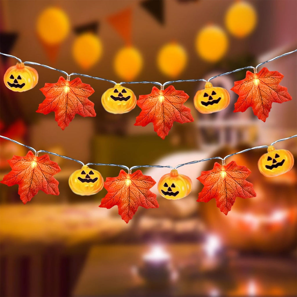 Halloween Decoration Under $5 Pumpkins Garland Lights Fall Decorations Realistic Larger Maple Leave String Light LED Fall Lights Battery Operated Indoor Home Outdoor Halloween Decor