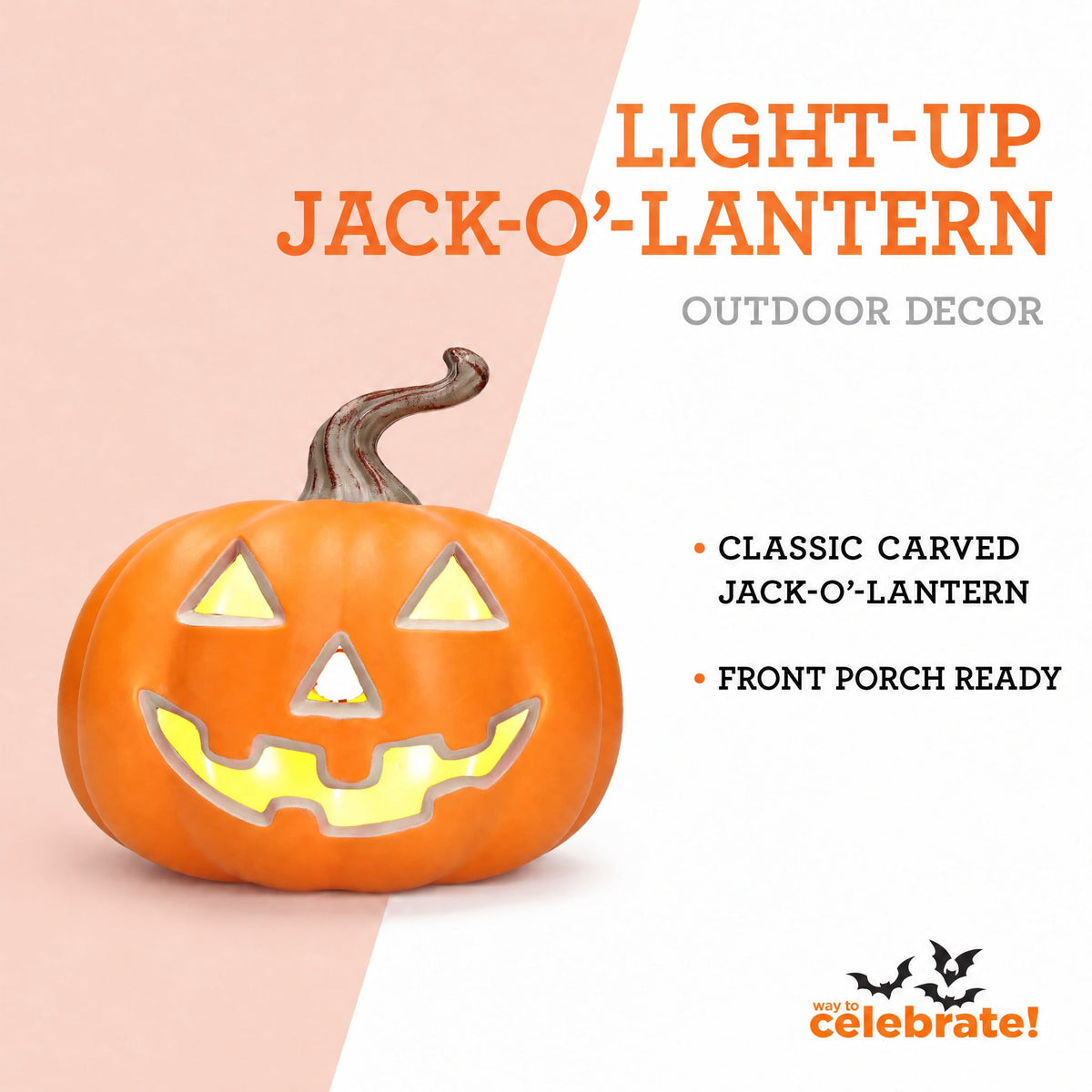 Light-Up Jack-o'-Lantern Decoration, Orange, 9", Halloween by Way To Celebrate