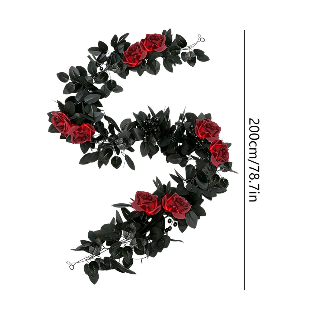 Halloween Black Garland with LED Lights 70.87 Inch Gothic Foliage for Mantel Stair Halloween Party Home Indoor Decor
