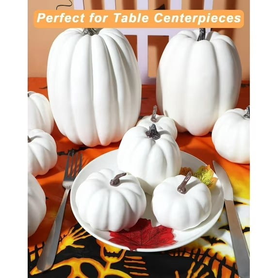 CQHVKQ 7PCS Fake Pumpkins Foam Decor Set, Fall Pumpkins Decoration from Sizes 1.9" to 7.5", Artificial Styrofoam Pumpkins for Table Centerpieces, Fall, Thanksgiving & Halloween DIY, Orange