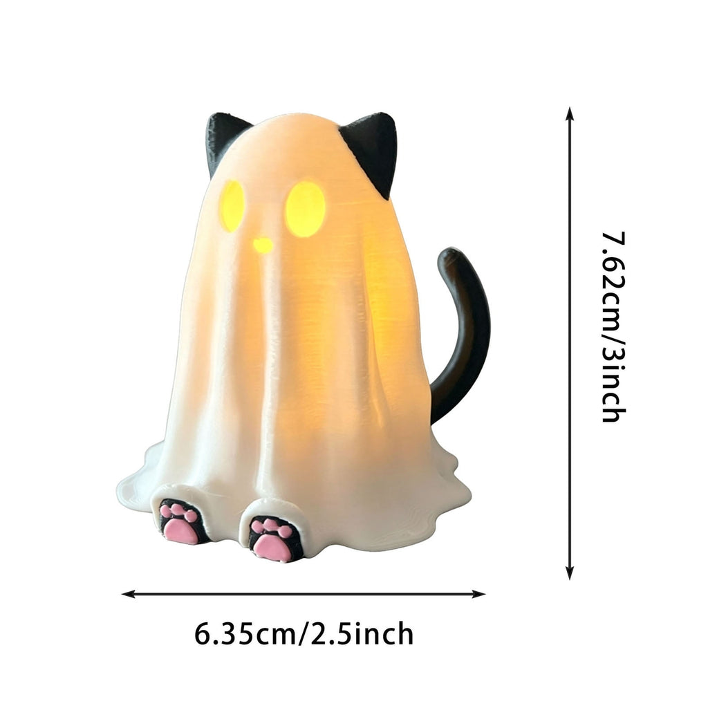 Halloween Ghost Figurine, Resin Lighted Ghost Ornament with Pumpkin Lantern & Beverage Cup, Tabletop Halloween Indoor Decor