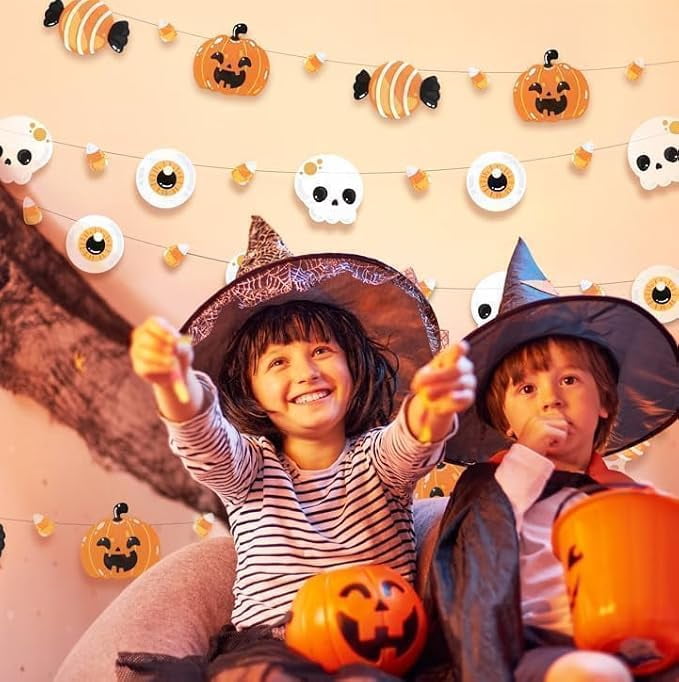 4 Piece Pastel Halloween Decorations Spooky Banners Pumpkin Skull Garland Eyeball Backdrop