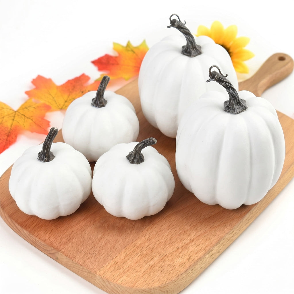 CQHVKQ 7PCS Fake Pumpkins Foam Decor Set, Fall Pumpkins Decoration from Sizes 1.9" to 7.5", Artificial Styrofoam Pumpkins for Table Centerpieces, Fall, Thanksgiving & Halloween DIY, Orange