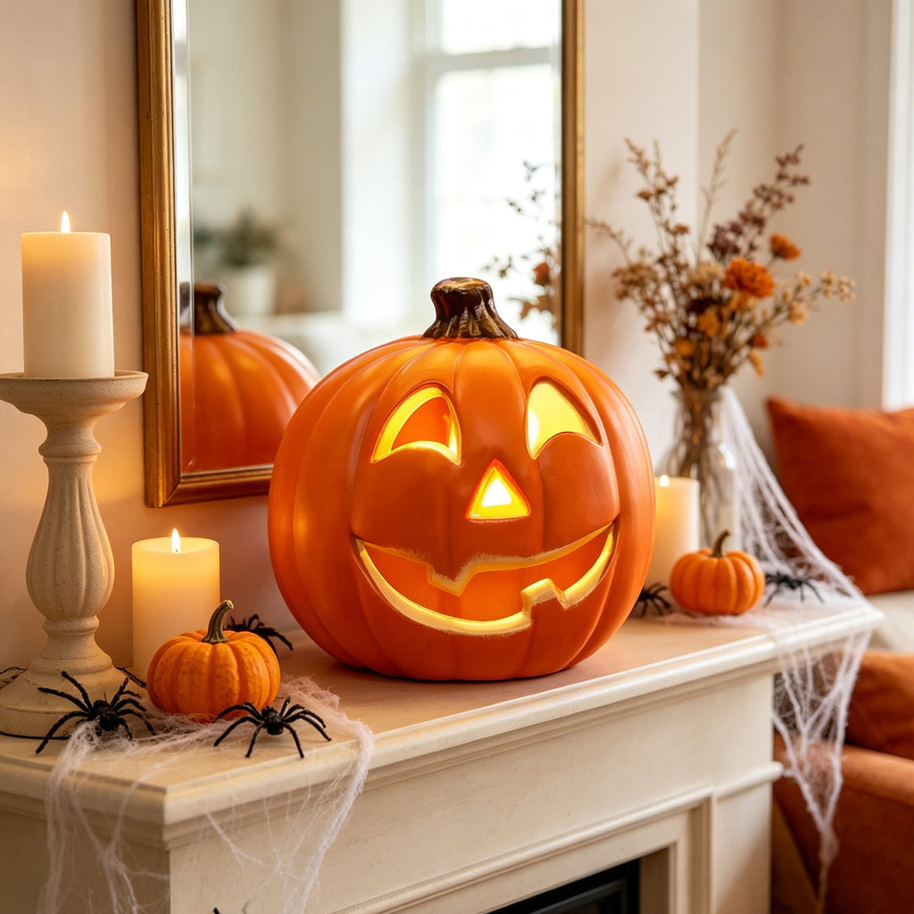 Halloween Lighted Pumpkin Large Plastic LED Pumpkin Decoration for Outdoor Yard Porch Home Storefront Shopping Mall Holiday Display Decor