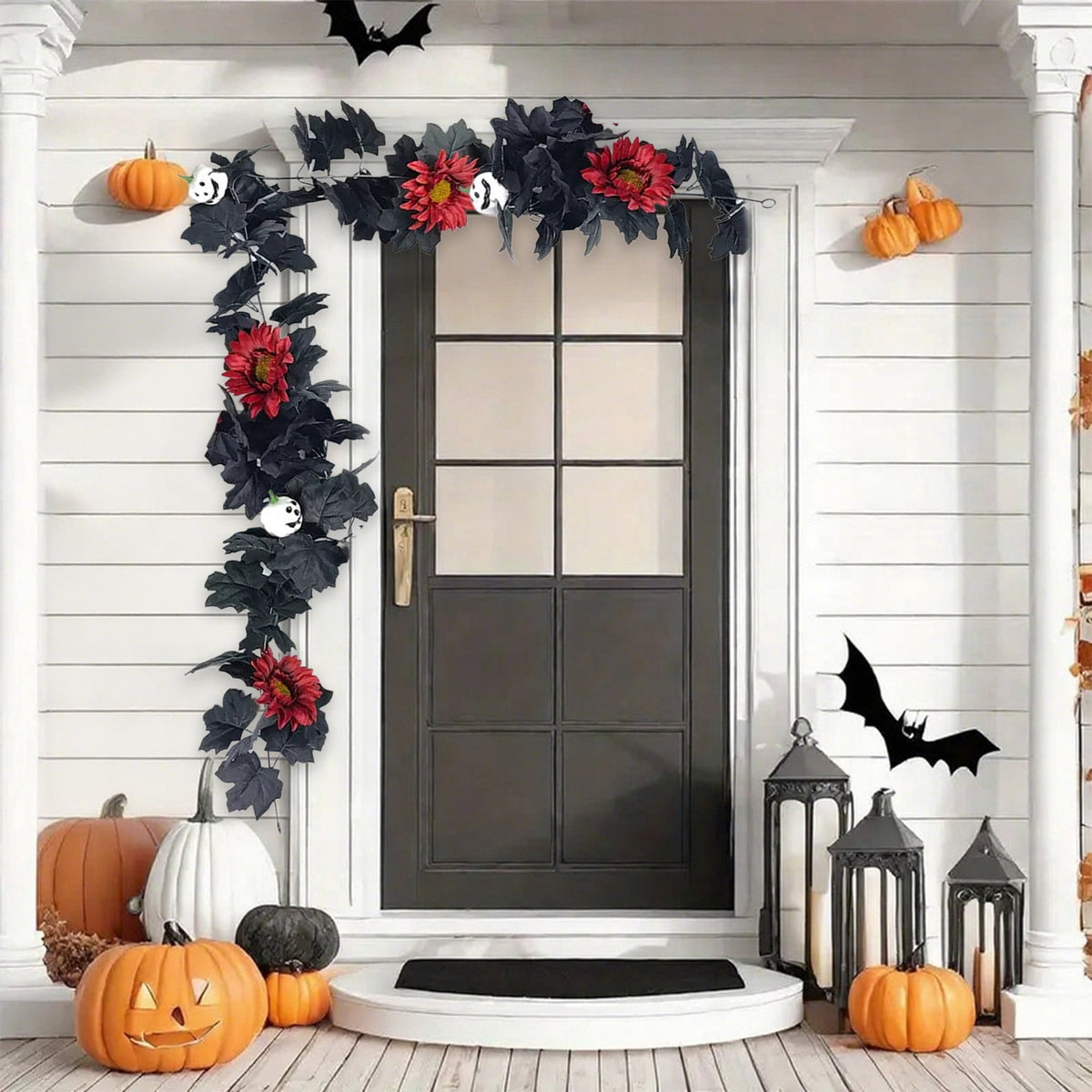68 Inch Black Halloween Garland, Fall Artificial Vine, Thanksgiving Wall Decor for Home Mantel