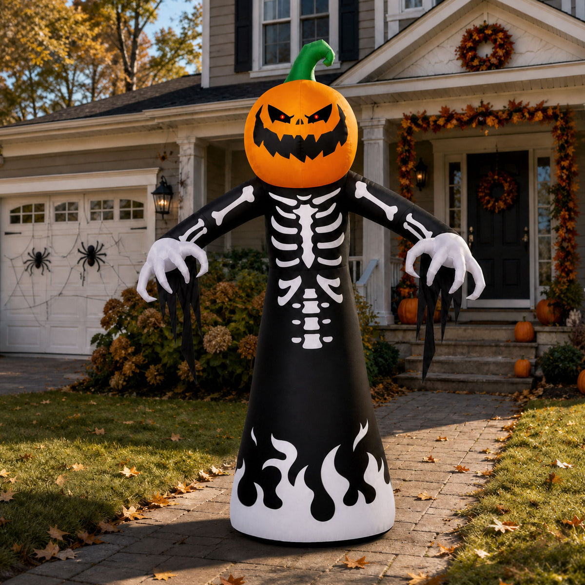 Joyfy 12 ft Giant Halloween Inflatable Pumpkin Ghost Vampire with Skull Decoration with Built-in LEDs,Ghost Halloween Decorations Outdoor Blow Up Yard Lawn Decoration