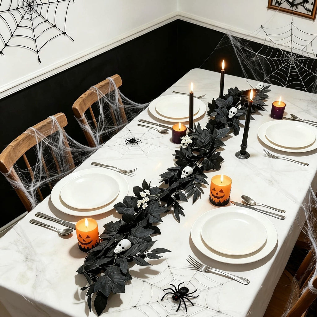 Halloween Black Garland with LED Lights 70.87 Inch Gothic Foliage for Mantel Stair Halloween Party Home Indoor Decor