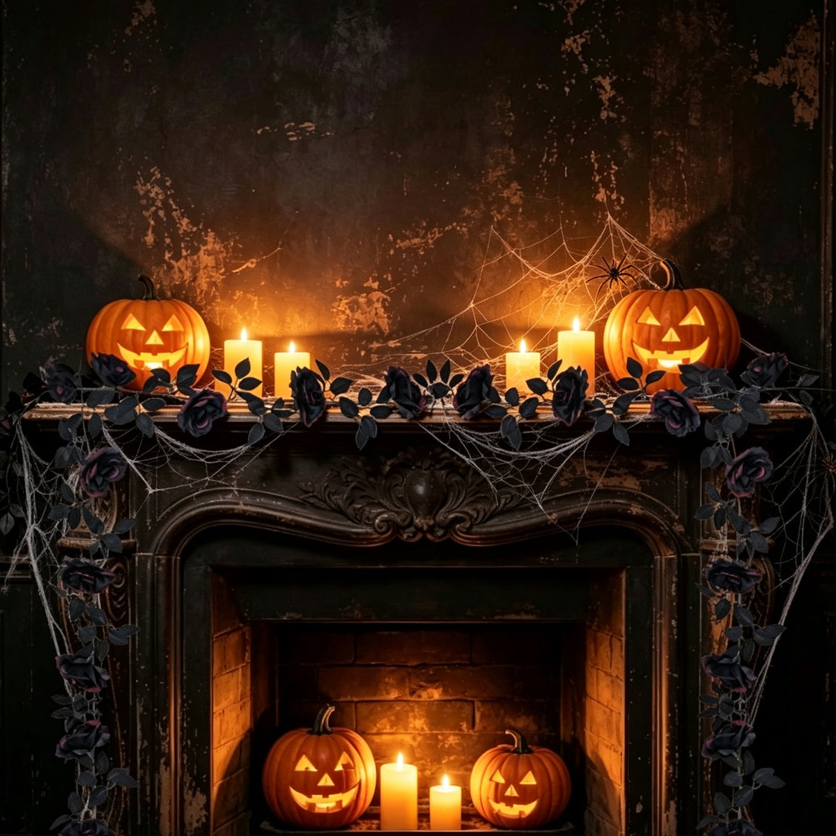 Halloween Black Garland with LED Lights 70.87 Inch Gothic Foliage for Mantel Stair Halloween Party Home Indoor Decor