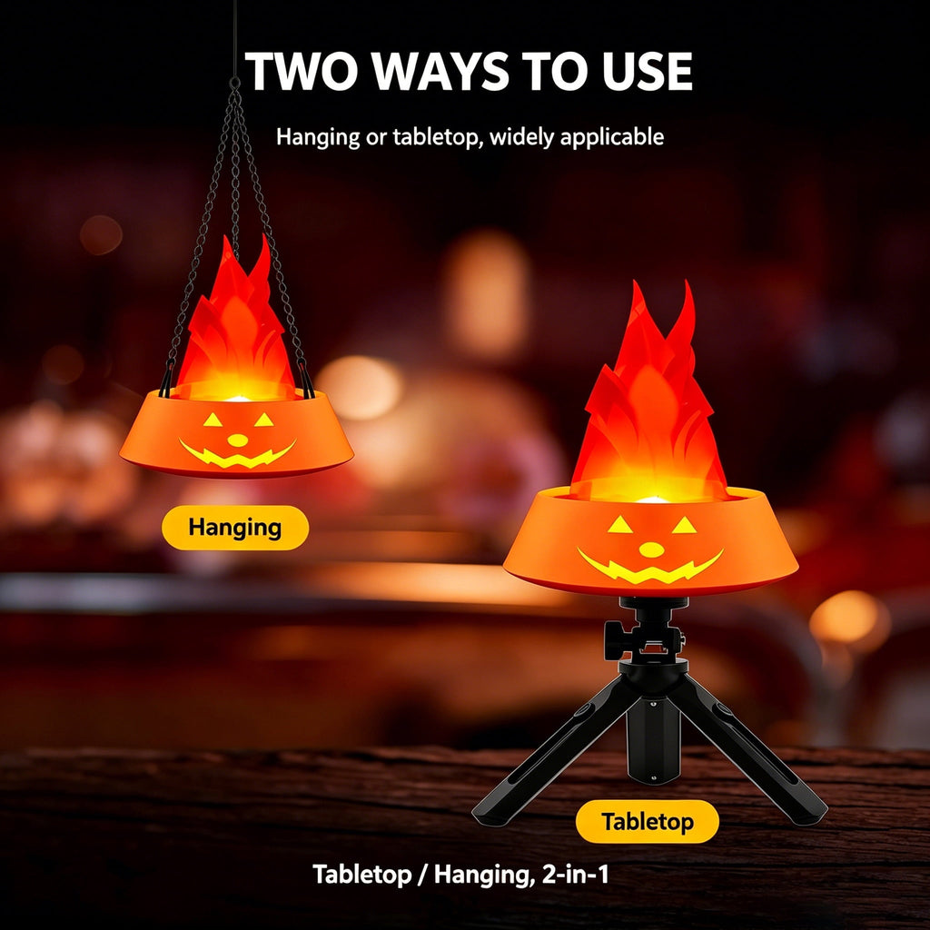 Artificial Pumpkin Flame Light, Halloween Flickering Flame, Rechargeable Hanging Flame Light for Halloween Christmas Party Festival Decoration(Orange with Red Flame)
