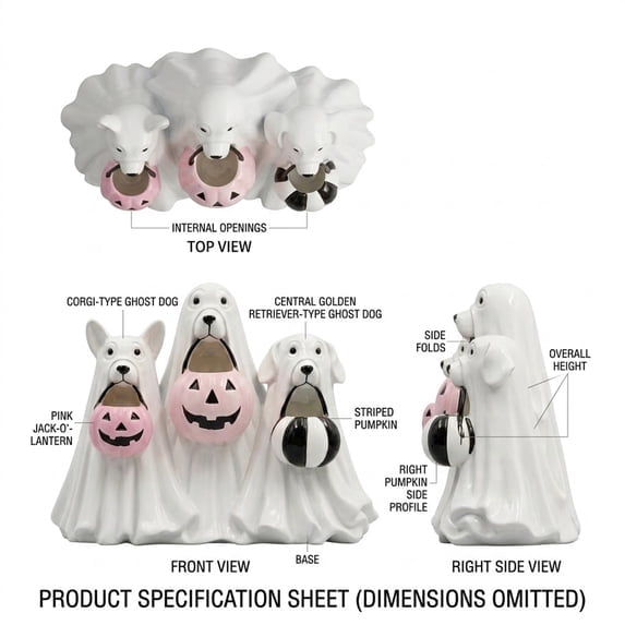 Ghost Dogs Figurine with Pumpkin Candy Bowl, Outdoor Safe Halloween Figurine Indoor Halloween Table Decor Halloween Decorations Indoor