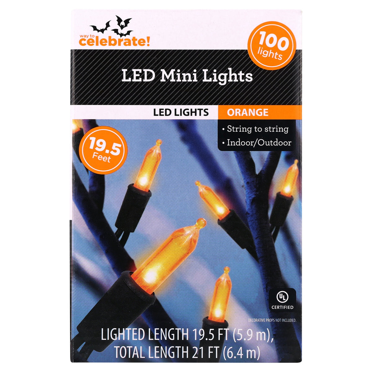 Indoor/Outdoor 100-Count LED Mini String Lights, Orange, 19.5', Halloween by Way To Celebrate