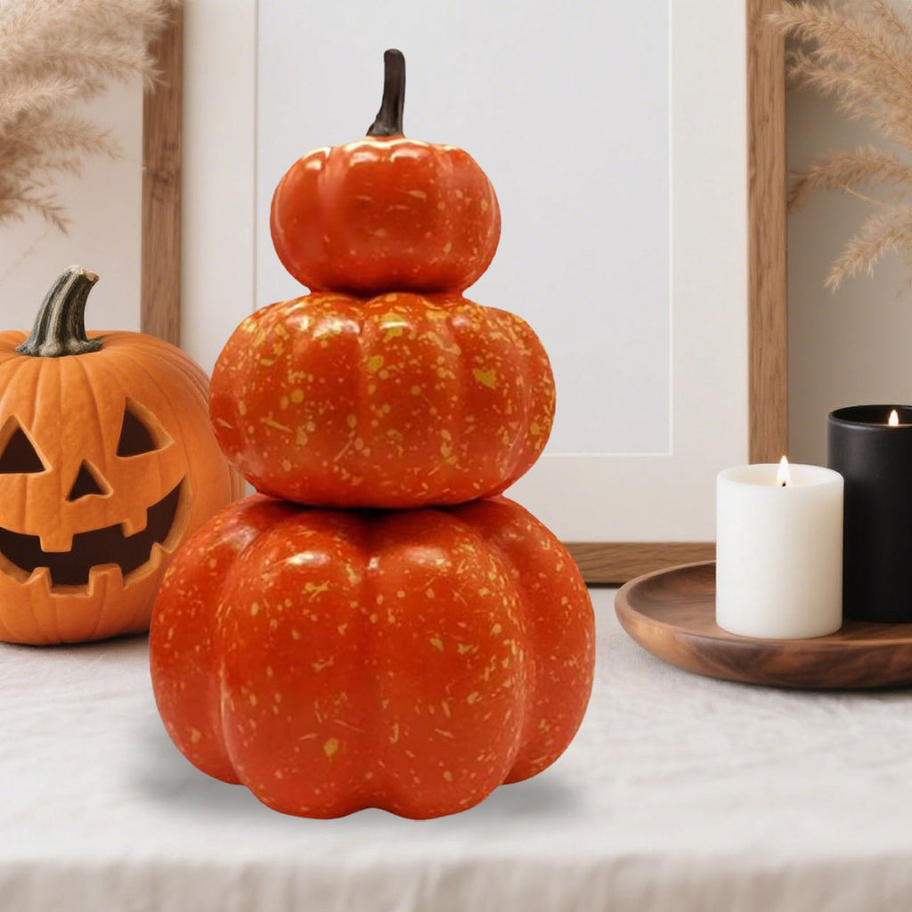 White Stacked Pumpkin Model - Realistic Fall and Thanksgiving Home Decor