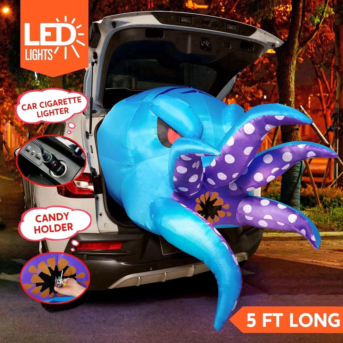 Joyfy 5 FT Halloween Inflatable Ghost Decoration with Colorful LEDs,Trunk or Treat Car Decorations Kit Ghost Trio with Built-in LED Light for Halloween Party Indoor,Outdoor,Yard,Garden Decor