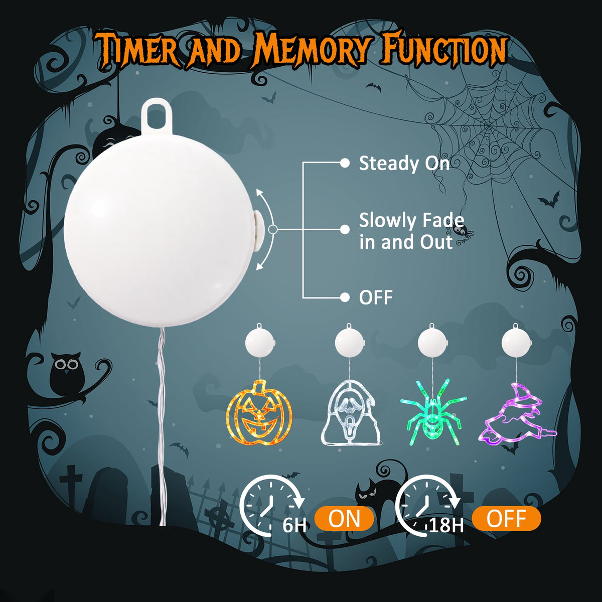 HiberyHom Halloween Lights, 4 Pack Witch Pumpkin Spider Grimace Halloween Decor Lights, Battery Operated Window Lights with Timer
