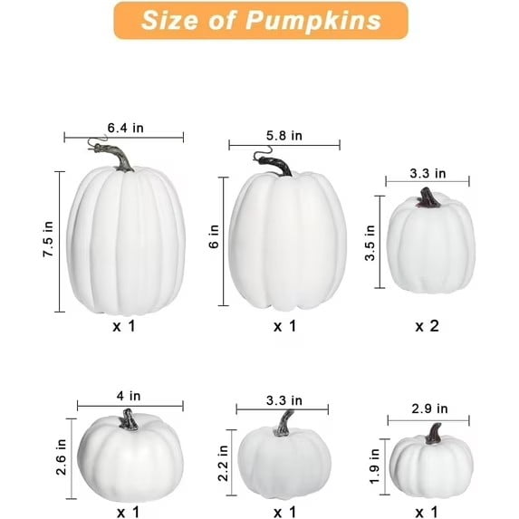 CQHVKQ 7PCS Fake Pumpkins Foam Decor Set, Fall Pumpkins Decoration from Sizes 1.9" to 7.5", Artificial Styrofoam Pumpkins for Table Centerpieces, Fall, Thanksgiving & Halloween DIY, Orange