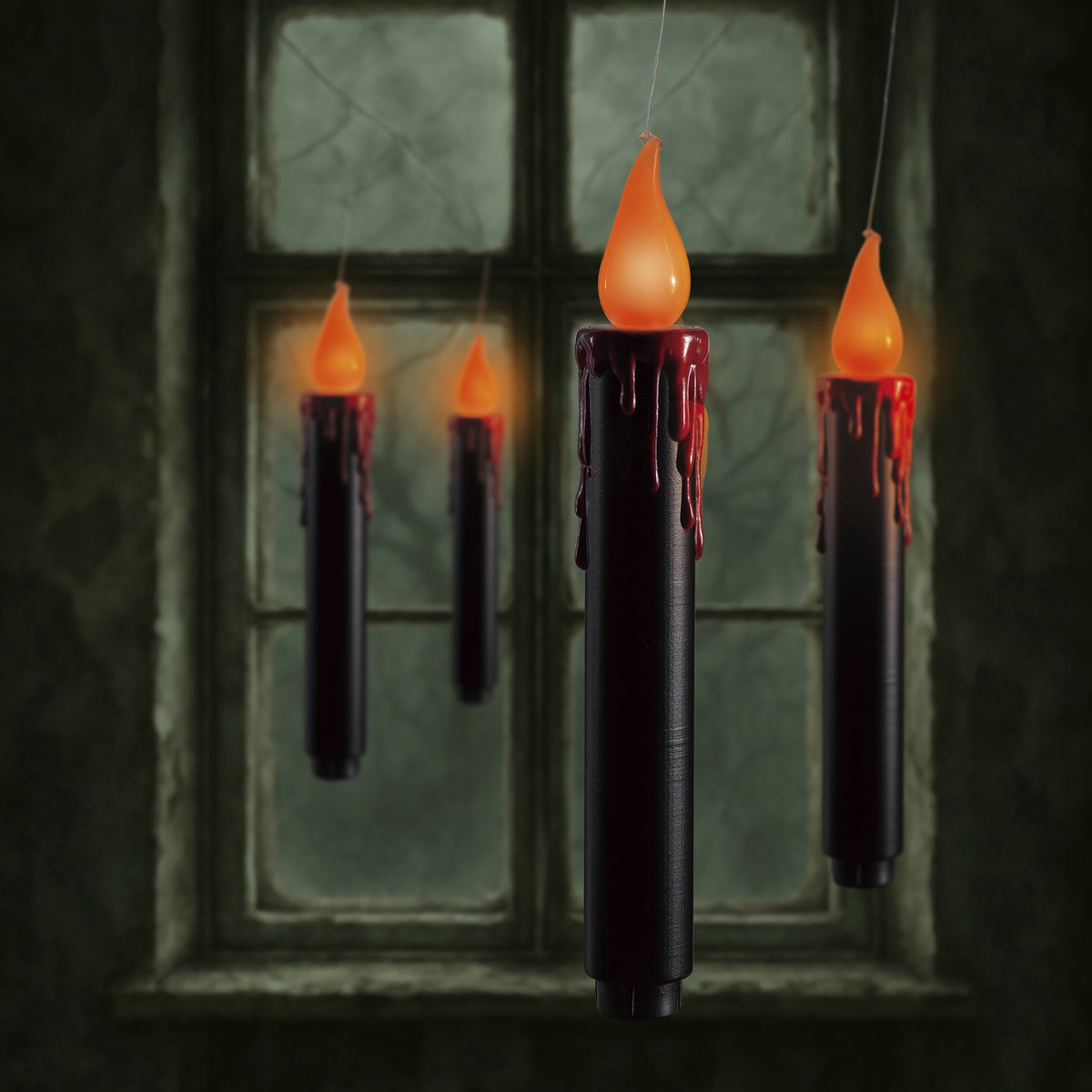 Battery-Operated LED Flickering Flame Hanging Candles, Black, 7", 4 Count, Halloween by Way To Celebrate