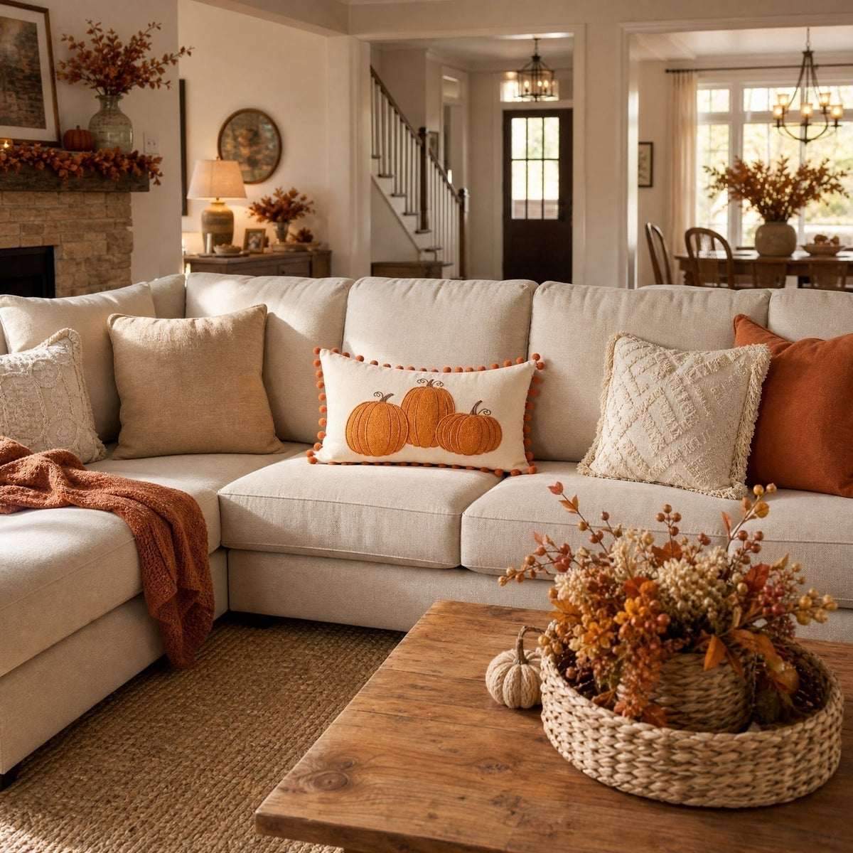 Pumpkin Pillow Cover Throw Pillow for Fall Seasonal Pillow Cover Lumbar Pillow Farmhouse Fall Decor Halloween Pillow Cover for Couch and Bed Thanksgiving Decor