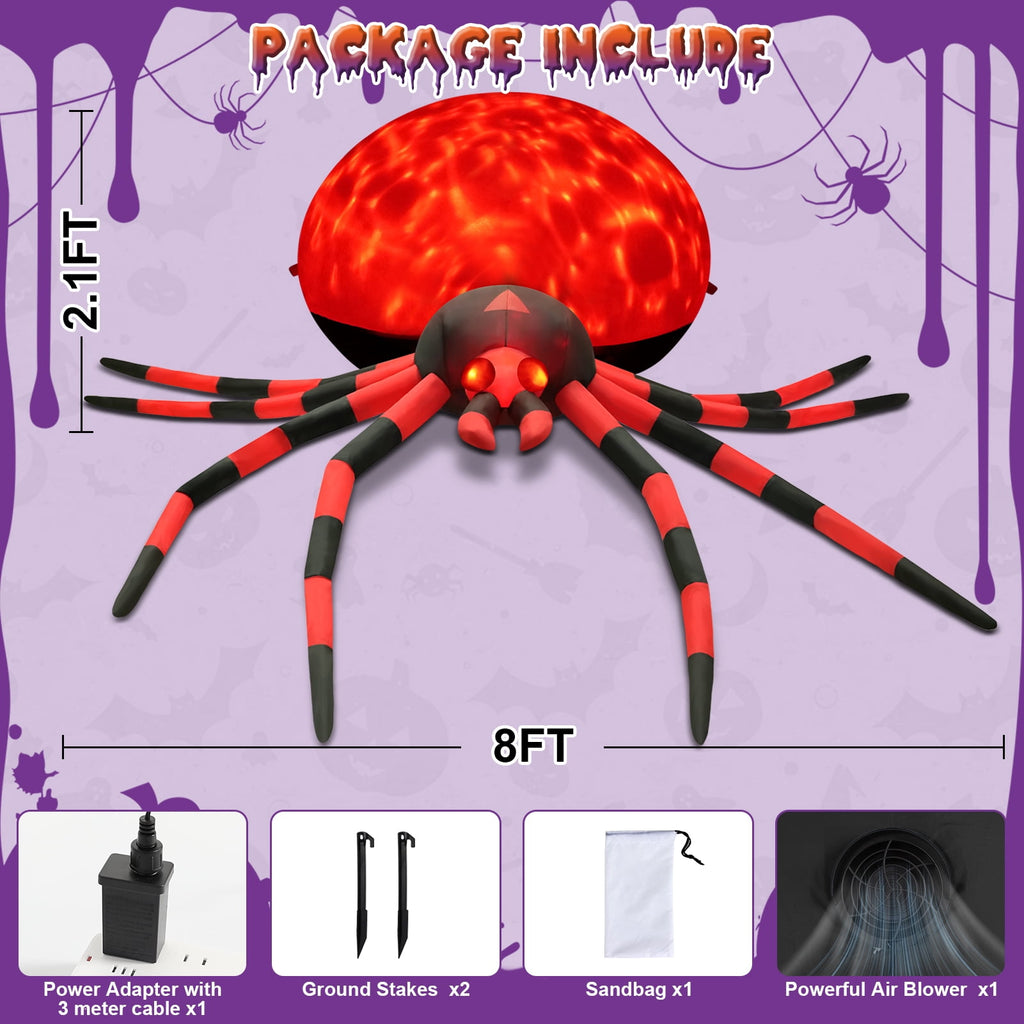 Yexmas 8FT Halloween Inflatables Outdoor Decorations Giant Spider Decorations with LED Lights and Air Pump Blow up Inflatable, Purple