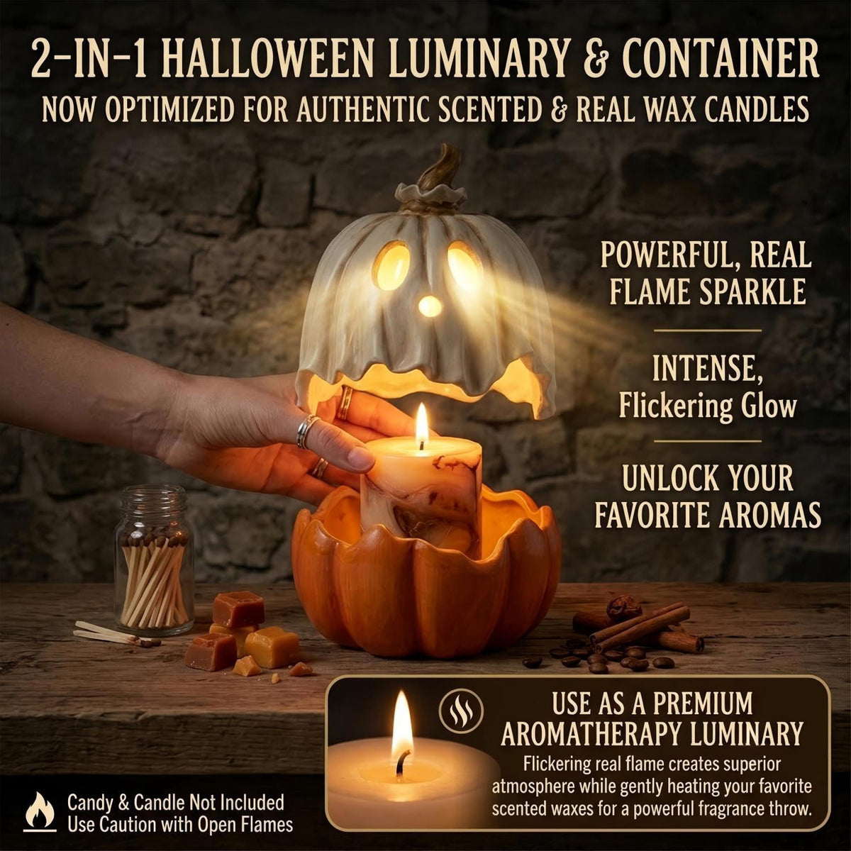 Halloween Ghost Candy Bowl Pumpkin Jack O' Lantern, 7.8 Inch Resin Spooky Tabletop Statue Decor Figurine Pumpkin Candy Bowl, Outdoor Halloween Decorations for Front Porch, Trick or Treat Candy Bowl