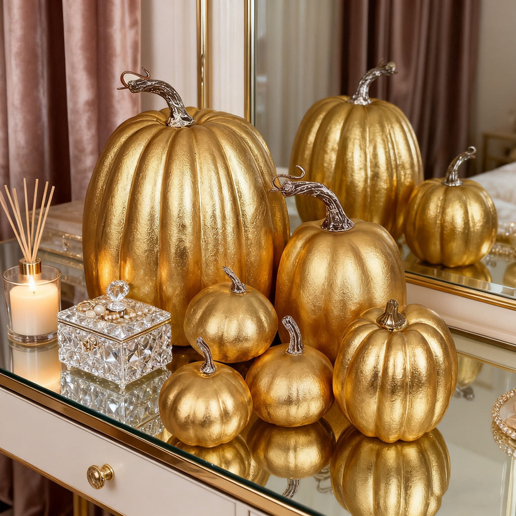 YOYTOO 7 Pcs Artificial Fake Pumpkins Fall Decoration, 4 Sizes, DIY Foam Pumpkins for Halloween Autumn Harvest Thanksgiving Table top House Dining Table Party Decoration (Orange)