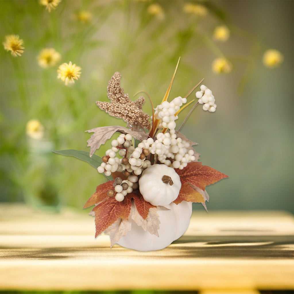 Artificial Pumpkin with Berry and Maple Leaf for Autumn Thanksgiving Table Decor, Fall Centerpiece in Wooden Box Indoor Outdoor Farmhouse Harvest Home Decor