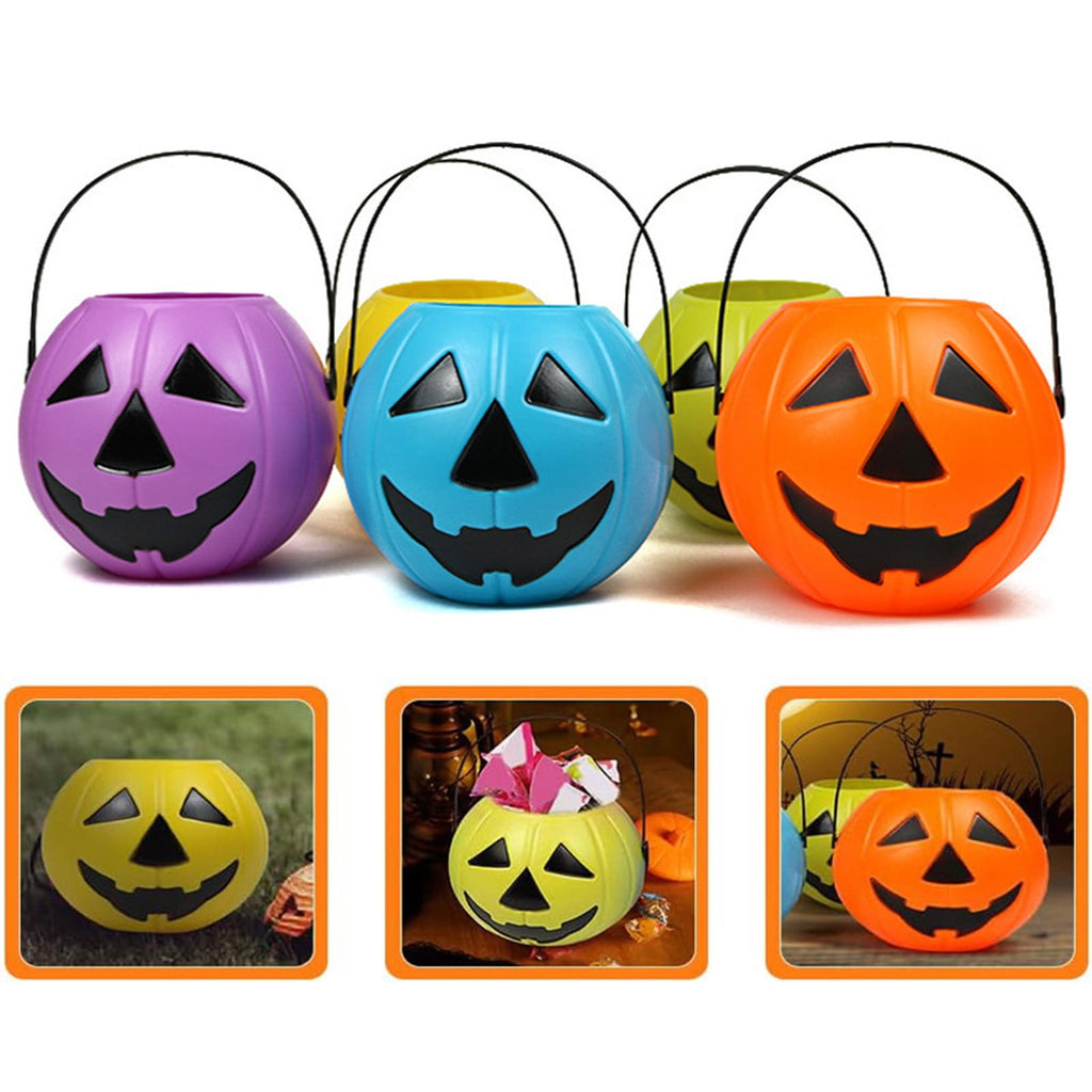 Kumdkd Halloween Pumpkin Bucket for Kids - Plastic Trick or Treat Candy Pail with Handle, Party Decor