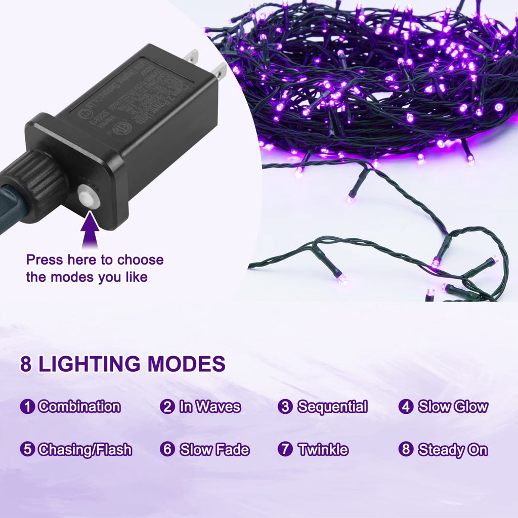 Scidweet Halloween String Lights, 105 FT 300 LED Twinkle Fairy Lights for Indoor Outdoor Halloween Decorations, Purple
