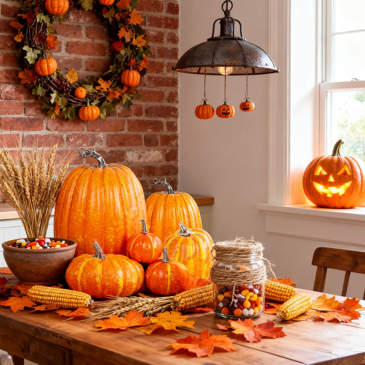 YOYTOO 7 Pcs Artificial Fake Pumpkins Fall Decoration, 4 Sizes, DIY Foam Pumpkins for Halloween Autumn Harvest Thanksgiving Table top House Dining Table Party Decoration (Orange)