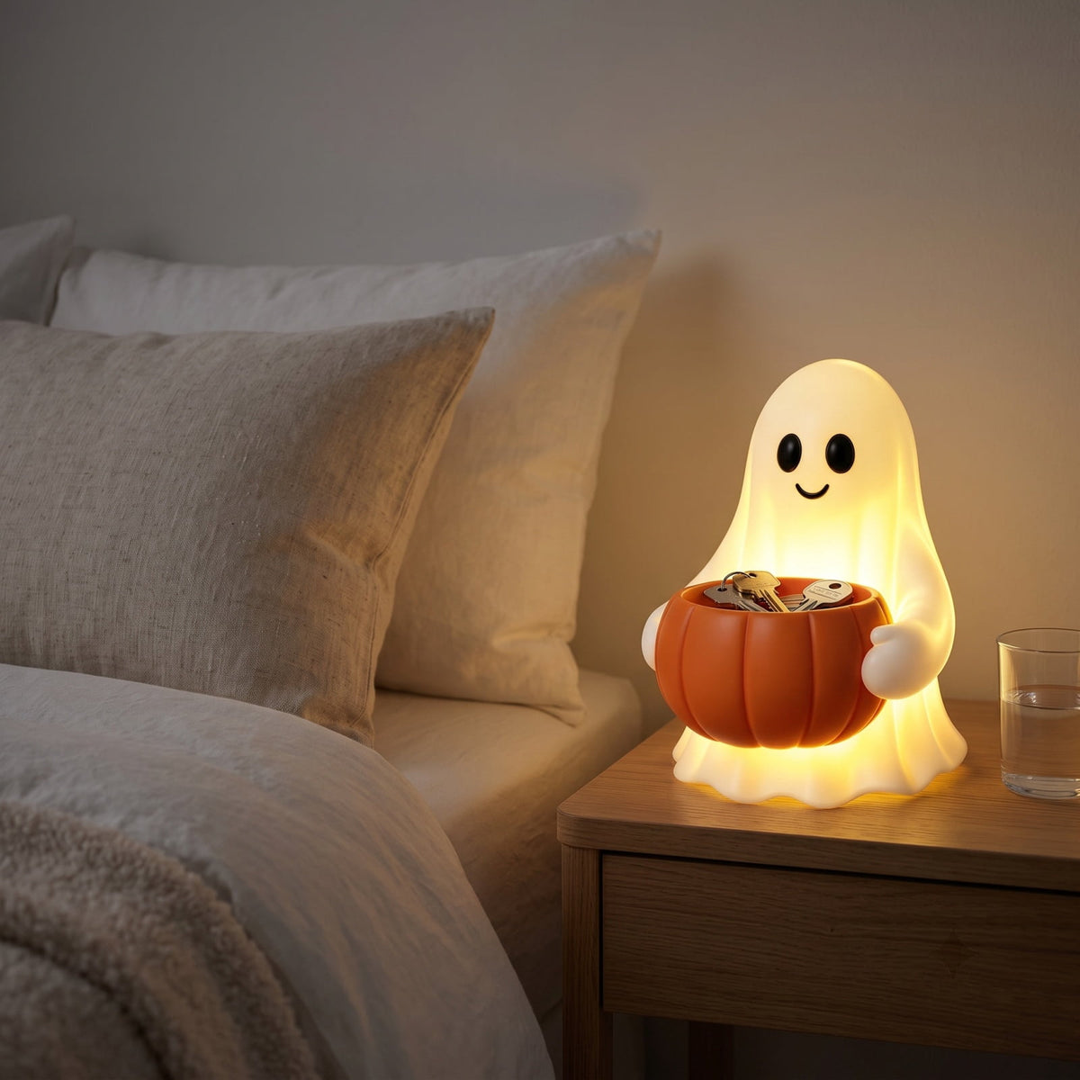 Lighted Halloween Ghost Candy Bowl, Cute LED Ghost Holding Pumpkin Candy Bucket for Trick or Treat, Outdoor Halloween Decorations for Front Porch, Indoor Yard Patio Halloween Decor