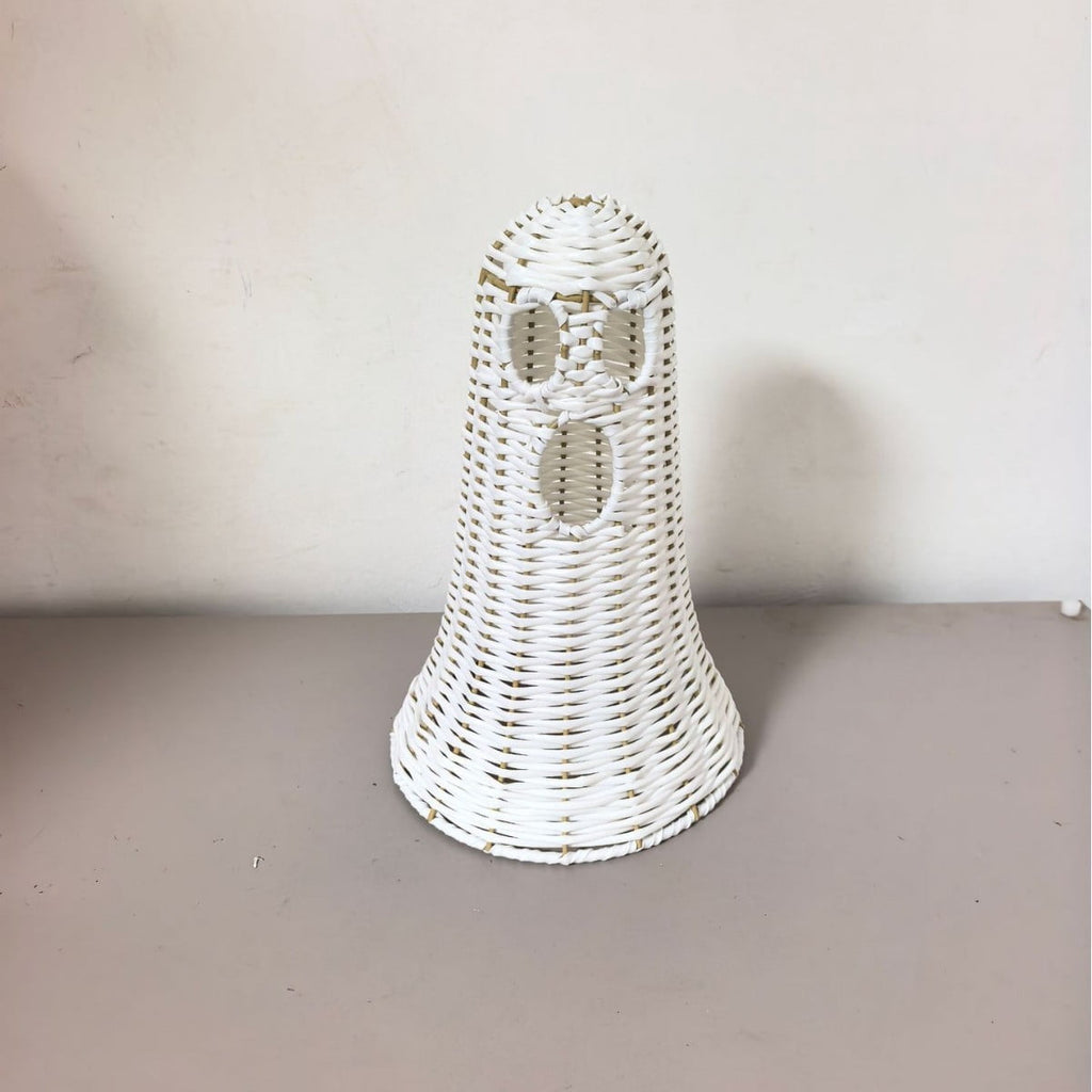 Wicker Ghost Decor, Halloween Decorations Indoor 12.2 Inch, Rattan Ghost Basket Tabletop Lamp Shade for Fall Home Mantel, Halloween Gift Ideal