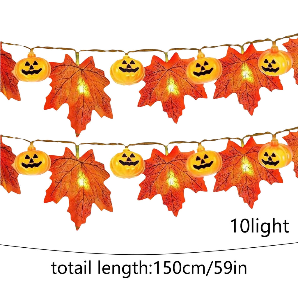 Halloween Decoration Under $5 Pumpkins Garland Lights Fall Decorations Realistic Larger Maple Leave String Light LED Fall Lights Battery Operated Indoor Home Outdoor Halloween Decor