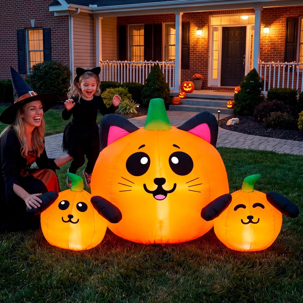 Joyfy 10 Ft Tall Halloween Inflatables Pumpkin,Giant Pumpki Blow Up Decor with Built-in LED Lights,Outdoor Decorations for Yard,Lawn,Garden