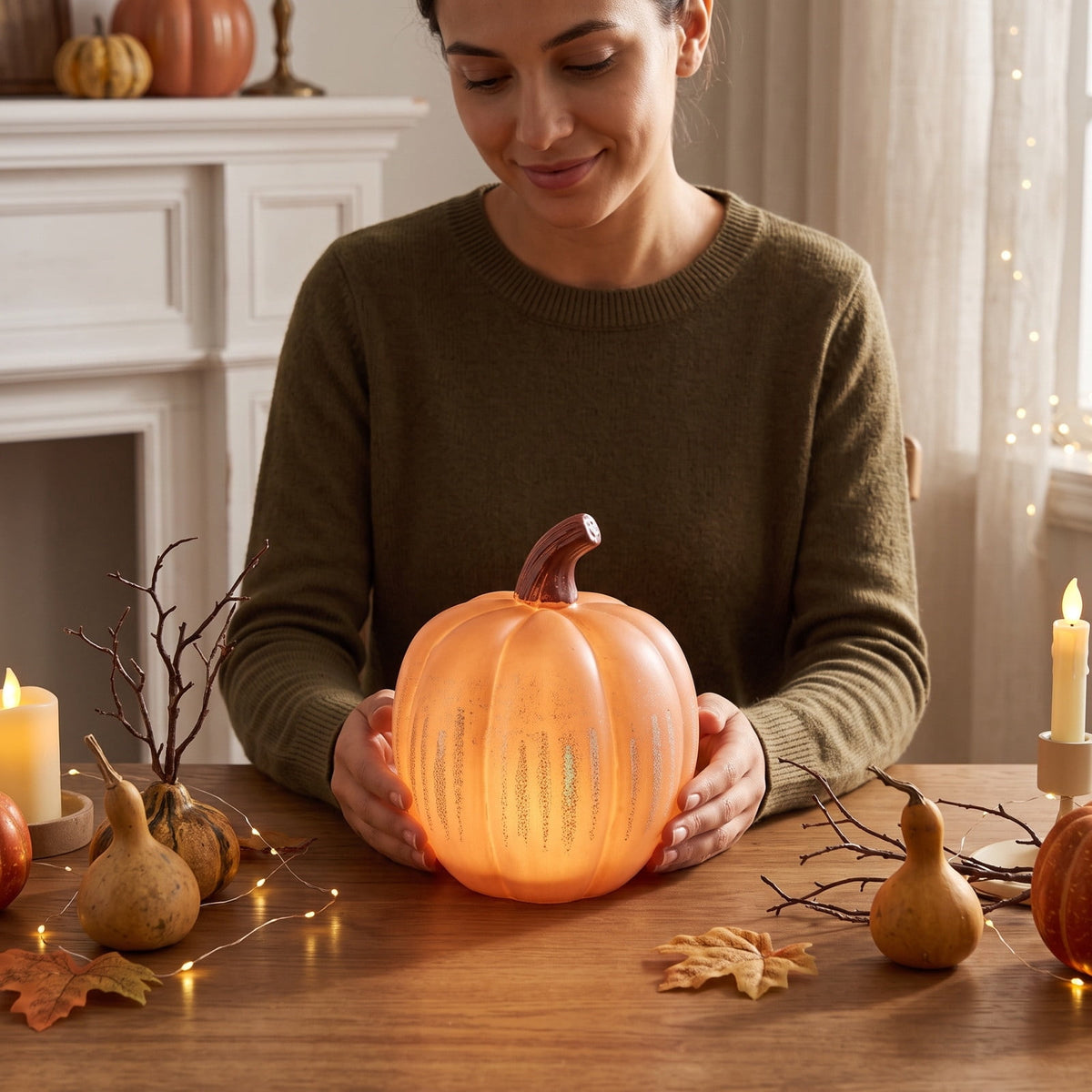 Halloween Lamp Decorations, 2026 New Pumpkin Light, Cute LED Pumpkin Figurine, Sparkling Night Glass Pumpkins Lamp for Shelf Mantel Fireplace Party Indoor Outdoor Fall Holiday Decor