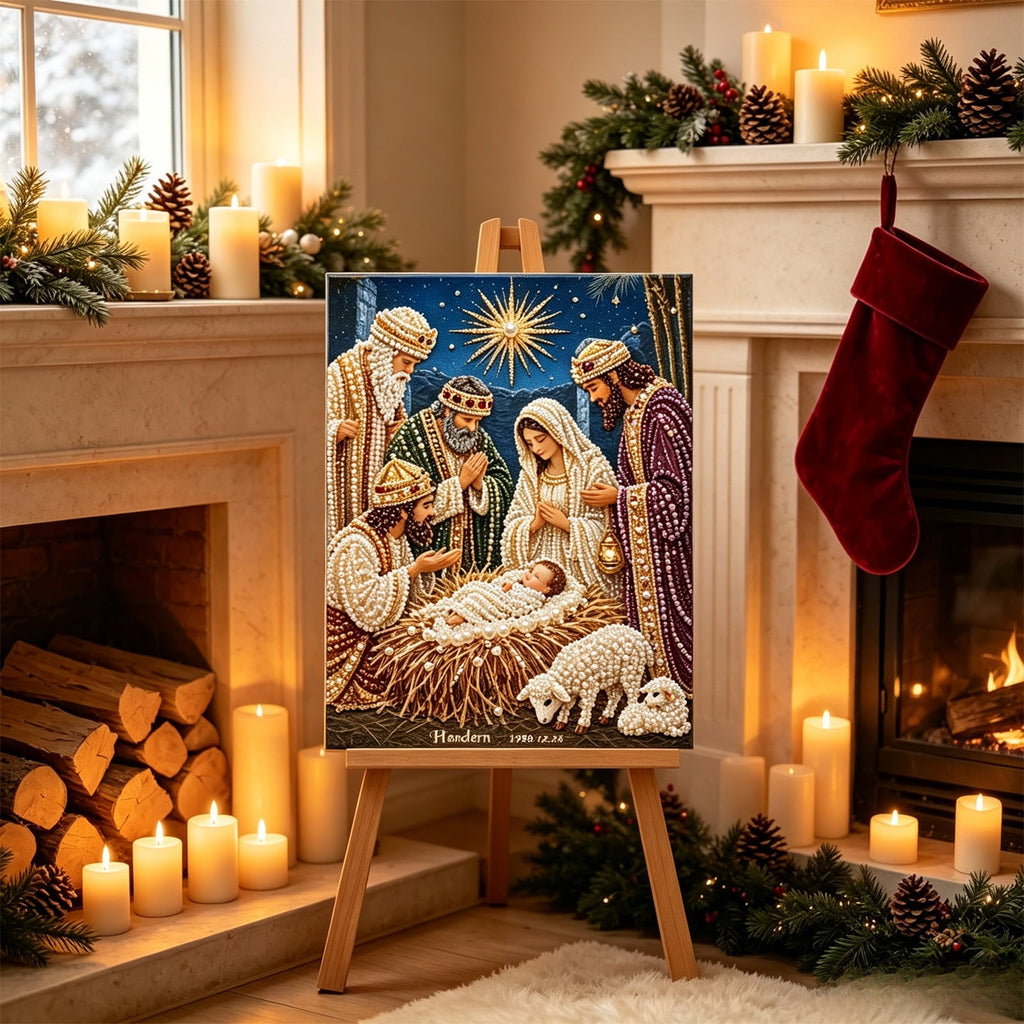 JWZZYD DIY Christmas Pearl Painting Art Kit with Frame, 9.8" Christmas Pearl Beads Art Craft Set, Gemstone Dots Beads for Holiday Christmas Wall Decor, Decoration Gift(Reindeer)