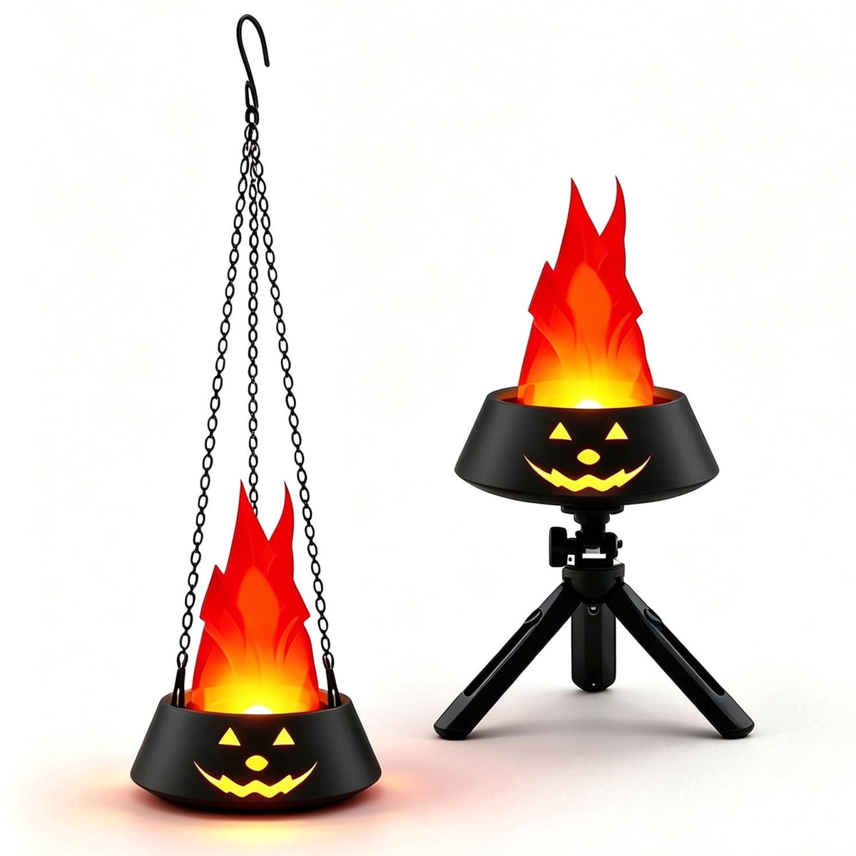 Artificial Pumpkin Flame Light, Halloween Flickering Flame, Rechargeable Hanging Flame Light for Halloween Christmas Party Festival Decoration(Orange with Red Flame)