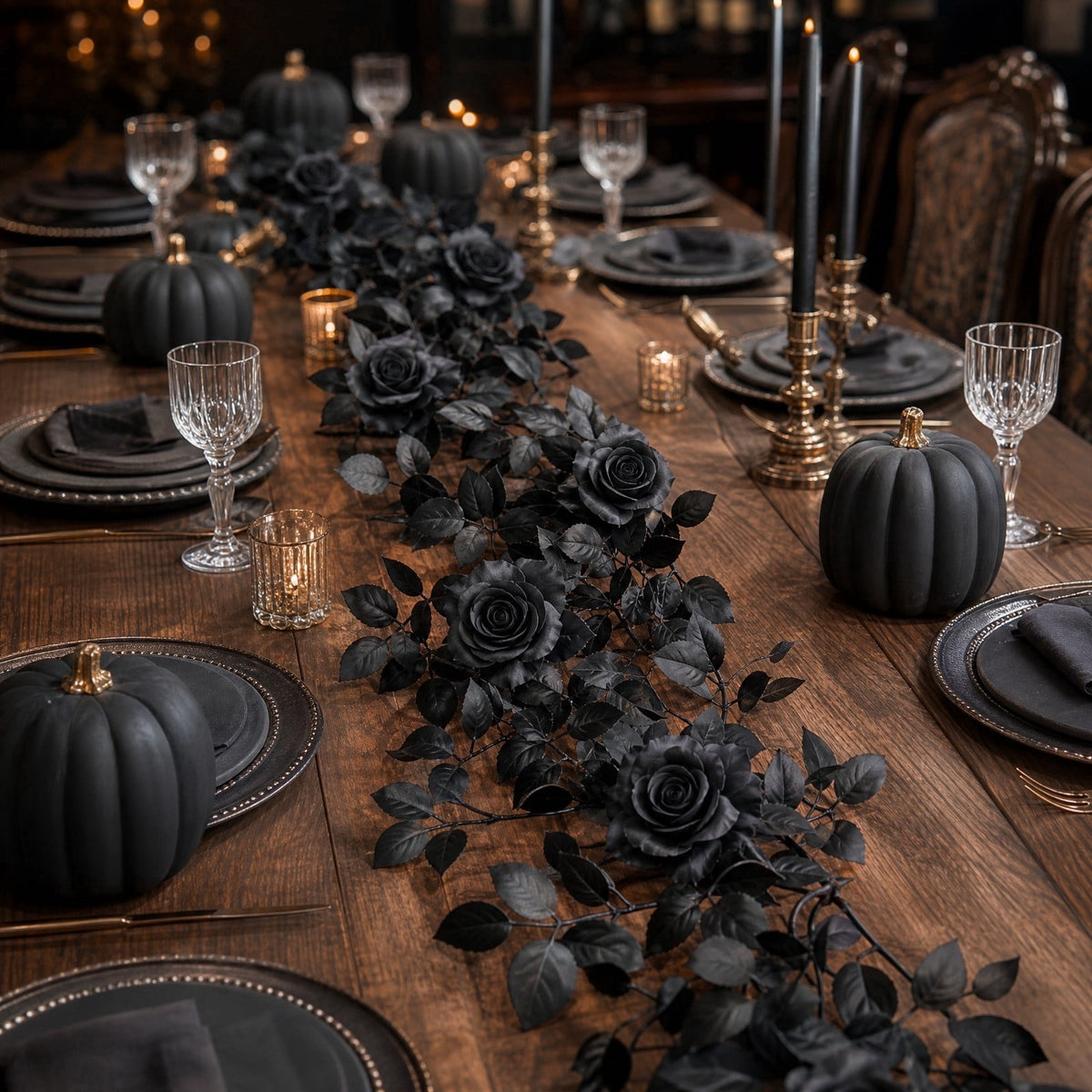 Clearance Gunhay Fall Decor Fall Decorations for Home, Black Decorations Halloween Garland, Fall Wall Hanging Rose Leaves, Artificial Black Rose Leaf Vine, Halloween Decorations for Home