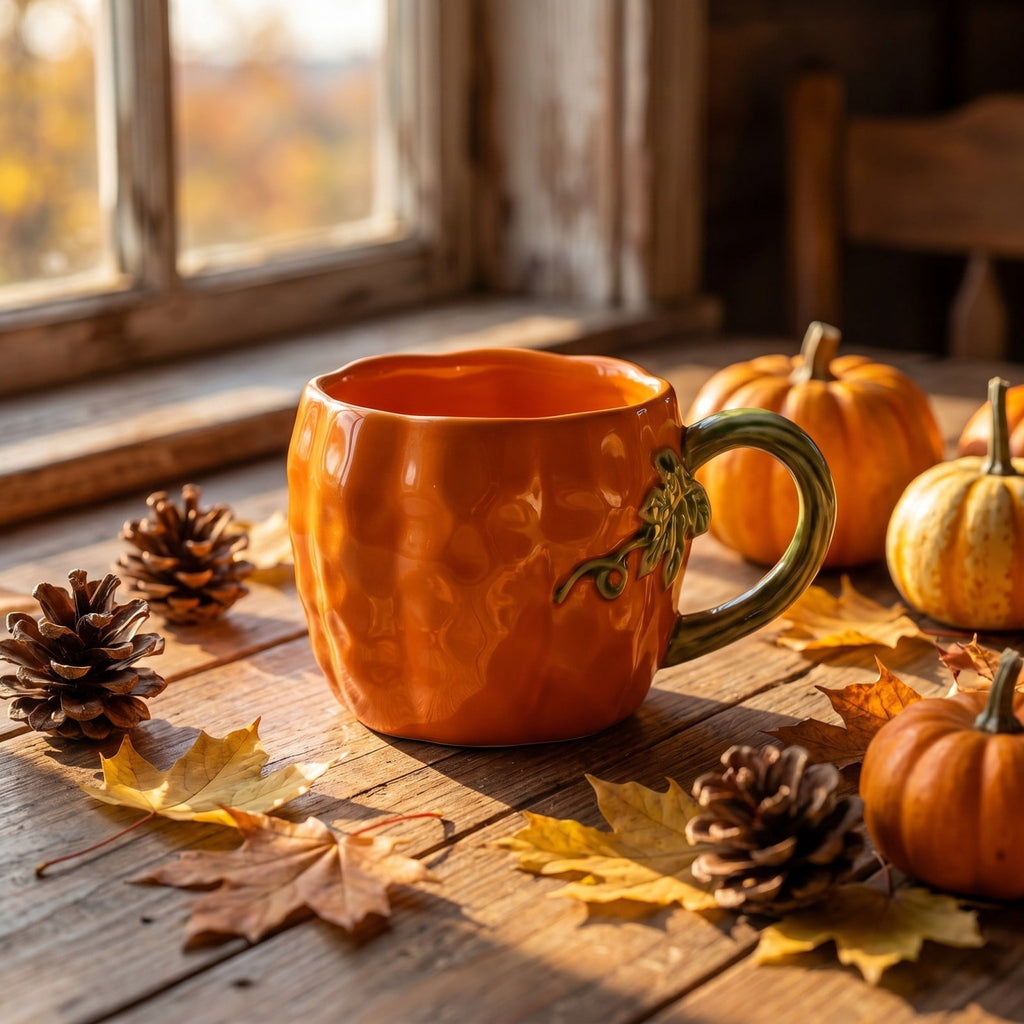 Cute Pumpkin Handmade Ceramic Mug with Dust Lid, Thanksgiving Halloween Coffee Cup for Office, Creative Water Cup Holiday Gift for Friends Family Coworkers Kitchen Home Decor